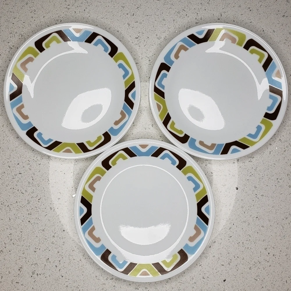Correlle Squared Geometric Set 3 Bread Dessert Appetizer Plates Retired Pattern